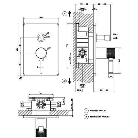GESSI INCISO Встраиваемый смеситель, на 2 источника с автоматическим переключателем (внешняя часть), цвет: золото, артикул 58079#246