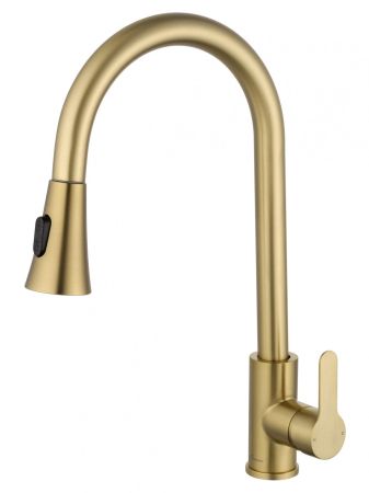 Смеситель для кухни с выдвижным изливом WONZON & WOGHAND, Брашированное золото (WW-121E201L-BG), артикул WW-121E201L-BG
