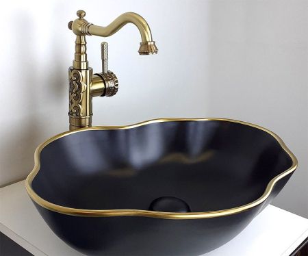 Раковина-чаша Bronze de Luxe 50 1395 Черная с золотым ободом