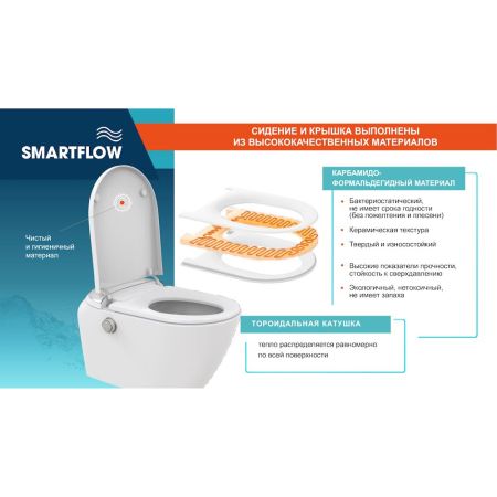 Умный унитаз SMARTFLOW безободковый с микролифтом SMF3017T-WH, белый, артикул SMF3017T-WH