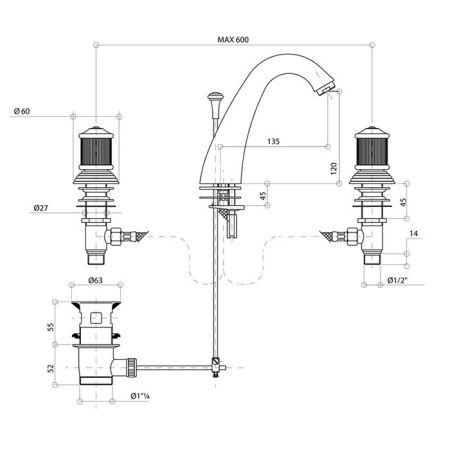 Bongio Impero Смеситель для раковины на 3 отв., цвет золото/Blue and Red Swarovski, артикул 65501OR00