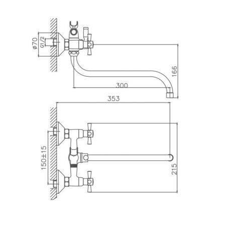 Смеситель для ванны Cron CN22142-8, белый