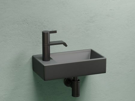 Умывальник подвесной прямоугольный (чаша справа, отверстие под смеситель слева) цвет темный антрацит матовый Элемент (Element) 407x217x100, артикул CN6051RMDH