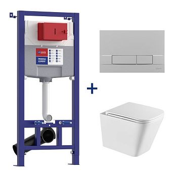 Комплект 3в1: Инсталляция Lemark PENEDA EXPERT с кнопкой смыва BIT хром матовый + унитаз подвесной Торнадо (100123425)
