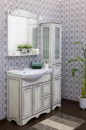 Тумба для раковины Sanflor Адель 82 R Н0000001073 Белая с патиной Серебро