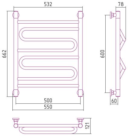 Полотенцесушитель водяной "ЭЛЕГИЯ+" 600х500 (БЕЛЫЙ)