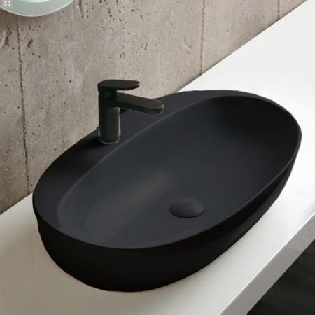 AZZURRA ELEGANCE CIRCLE раковина накладная 60х42х14см с 1 отв. под смеситель , цвет carbone, артикул ELLA060420CMCA*1