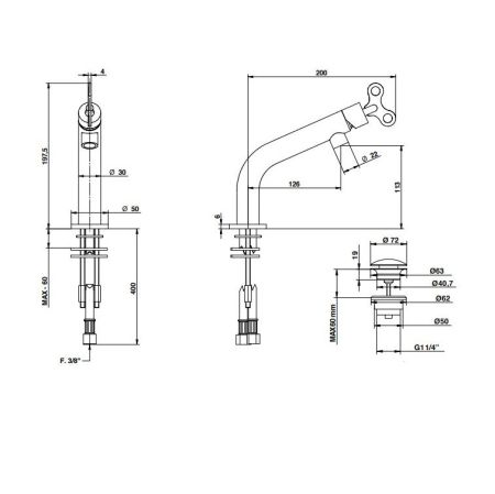 Bongio Acquacarica Смеситель для раковины, с донным клапаном, цвет хром/белый