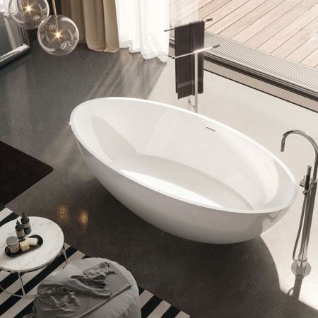 GRUPPO TREESSE CAREZZA Ванна отдельностоящая 1800х850х520 мм., с сливом-переливом и сифоном, SOLID SURFACE, цвет белый глянцевый