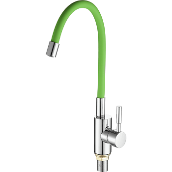 Смеситель для кухни с гибким изливом FASHUN A4053+B05, хром/зеленый