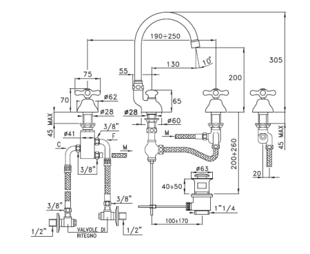Stella Roma Смеситель для раковины на 3 отверстия 3226TC, с донным клапаном, цвет: хром, артикул RM 00018 CR00