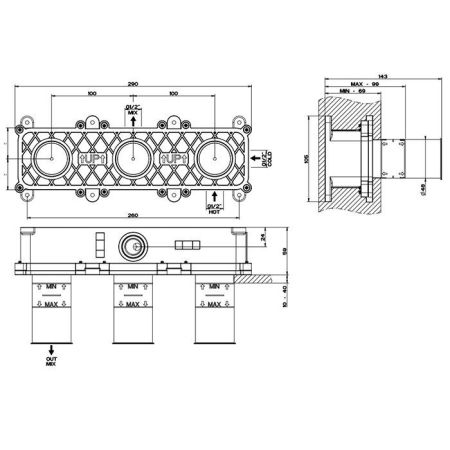 GESSI Встраиваемая часть настенного смесителя для ванны, цвет Steel brushed