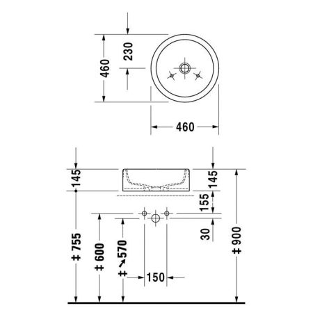 Duravit Starck 1 Раковина шлифованный вариант, без перелива, без площадки под смес., включая крепление, ? 460мм, Цвет: белый с покрытием WonderGliss, артикул 04454600001