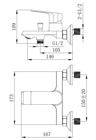 Смеситель Surf для ванны, с коротким изливом, без акс, артикул: SF54, артикул SF54