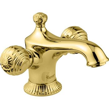 Emmevi The One Cloe, смеситель с донным клапаном для раковины. Металлические ручки, цвет золото