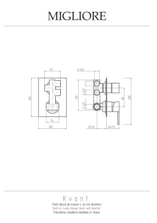 KVANT См-ль скрытого монтажа моноком., 4-х позиционный с девиатором, хром