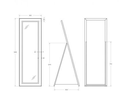 Интерьерное зеркало в алюминиевой раме со встроенным светильником и сенсорным выключателем, напольное, SPC-KRAFT-555-1700-TCH-PIA-NERO, 555x1700 мм, артикул SPC-KRAFT-555-1700-TCH-PIA-NERO