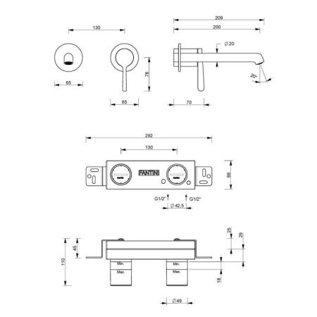 Внутренняя часть, Fantini, назначение-смеситель для раковины, стандарт подвода воды-1/2", не окрашен