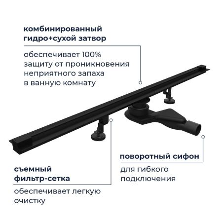 Душевой трап обрезной - SDR-50B - черный (1000), артикул 76215010-04