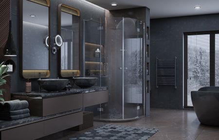 Душевой уголок Ambassador Diamond 12011102-ST4, полукруглый, линейный трап, 100х100