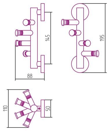 Полотенцедержатель, Сунержа, ВЕЕР, четверной, фиксированный, ширина, мм-88, глубина, мм-50, высота, мм-195, тип установки-настенный, материал-нержавеющая сталь, цвет-золото, артикул 03-3009-4085