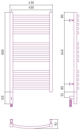 Полотенцесушитель электрический АРКУС 3.0 800х400 МЭМ левый (Матовый чёрный)