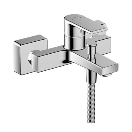 Смеситель для ванны и душа, Hansgrohe, Vernis Shape, тип открывания воды-рычажный, тип регулирования воды-керамический картридж, тип установки-настенный, отверстия для монтажа-2, вынос излива, мм-166, тип излива-неподвижный, материал ручки-металл, цвет ру, артикул 71450000