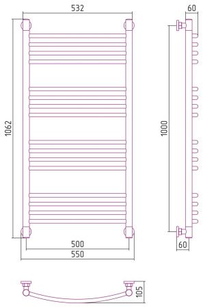 Полотенцесушитель водяной "Богема+" 1000х500 (Состаренная БРОНЗА) Полотенцесушитель водяной "Богема+" 1000х500 (Состаренная БРОНЗА)
