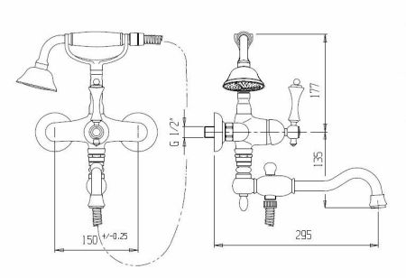 Смеситель для ванны с ручным душем CEZARES MARGOT-VDFM2, артикул MARGOT-VDFM2-02-Bi