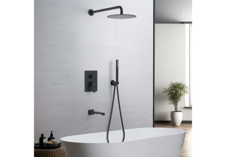 Set 4 в 1 душевой комплект AQUATEK, матовый черный AQ1273MB ОБЕРОН, артикул AQ1273MB