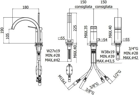 Смеситель на борт ванны Paffoni Tilt TI040BO, артикул TI040BO
