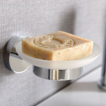 Мыльница X-ROUND стеклянная с подставкой, настенная, 110x55x125 мм, хром, Sapho, артикул XR803