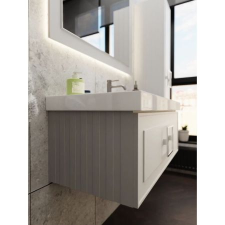 Тумба под раковину подвесная La Fenice Cubo FNC-01-CUB-C-100, бежевая, артикул FNC-01-CUB-C-100