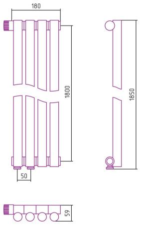 Отопительный радиатор ЭСТЕТ-1 н/ж EU50 левый 1800х180 / 4 сек (Без покрытия)
