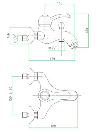 Смеситель для ванны Webert Aurora AU850102065