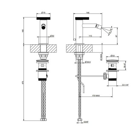 Gessi Anello Смеситель для биде на 1 отв.  с донным клапаном, цвет: Black XL