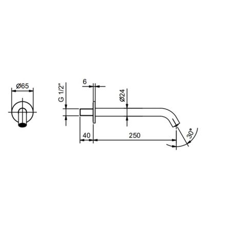 Излив, Fantini, Nostromo, монтаж-настенный, вынос излива, мм-250, цвет-хром, артикул 50 02 8431