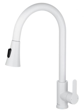 Смеситель для кухни с выдвижным изливом WONZON & WOGHAND, Белый матовый (WW-121E201L-MW), артикул WW-121E201L-MW