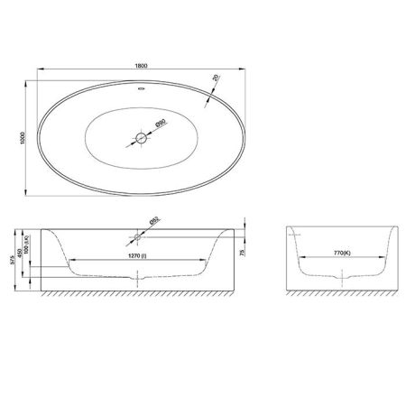 BETTE Eve Oval Silhouette Ванна овальная отдельностоящая с шумоизоляцией 180х100х45см, белая (для удлиненного слива-перелива арт. b609-)