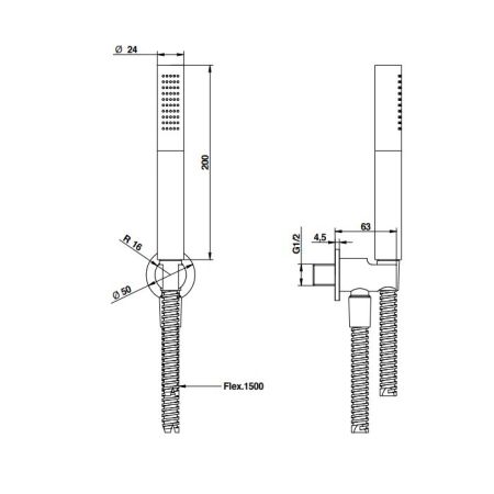 Bongio Ручной душ с гибким шлангом 1500 мм, цвет хром