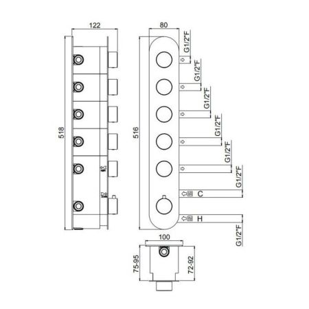 Внутрення часть, Carimali, для термостатического смесителя с 5-ти независимыми выходами, артикул W21058