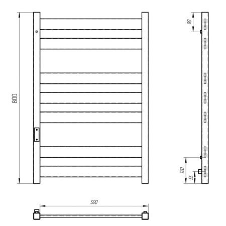 Полотенцесушитель электро "Гефест ЧКЧ П7 500х800", черный муар, левый