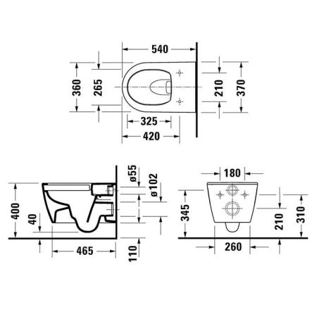 Duravit Soleil by Starck Унитаз подвесной 370х540мм, безободковый, с открытым креплением, Weiß Hochglanz, HyG,цвет белый, артикул 2586092000