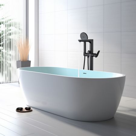 Смеситель для ванны напольный (внешняя и скрытая часть) AQUATEK, матовый черный AQ1145MB БЕТТА, артикул AQ1145MB