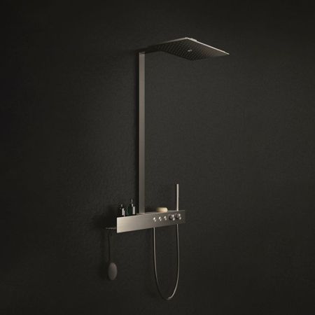 TOTO Z Душевая стойка с термостатическим смесителем, верхним и ручным душем 112x545x1113мм с белой полочкой, цвет хром (1шт на выставке в САЛОНЕ), артикул TBW05401R