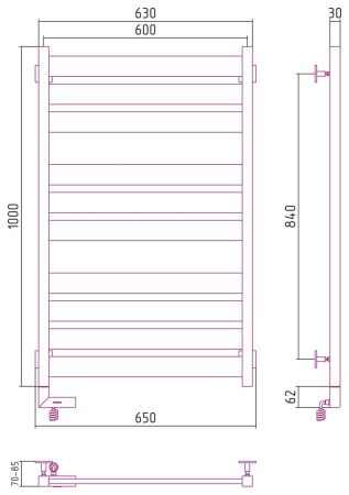 Полотенцесушитель электрический "ЦЕНТУРИОН 2.0" 1000х600 / МЭМ левый (Матовый ЧЁРНЫЙ)
