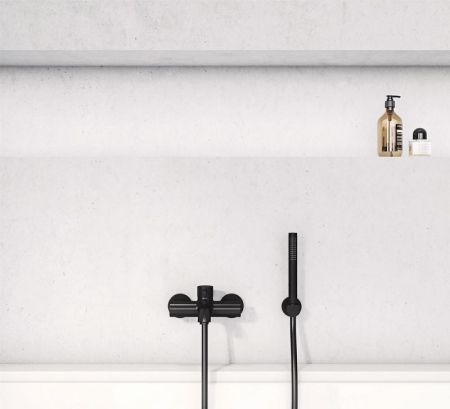 Смеситель для ванны и душа, Kludi, BOZZ, тип открывания воды-однорычажный, тип регулирования воды-керамический картридж, монтаж-настенный, отверстия для монтажа-2, вынос излива, мм-170, автоматическе переключатель душ/ванна, отвод для душа G 1/2, цвет-чер, артикул 386913976