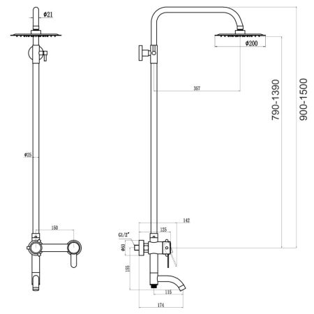 Душевая система Fmark FS8345H, черный