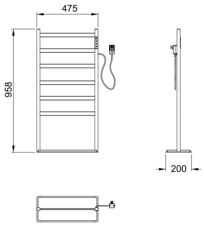 Полотенцесушитель электрический напольный WONZON & WOGHAND ESSEN, Черный матовый (WW-A406-MB), артикул WW-A406-MB