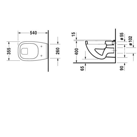 Duravit D-Code Унитаз подвесной с горизонтальным смывом, 355x540мм, Цвет: Белый